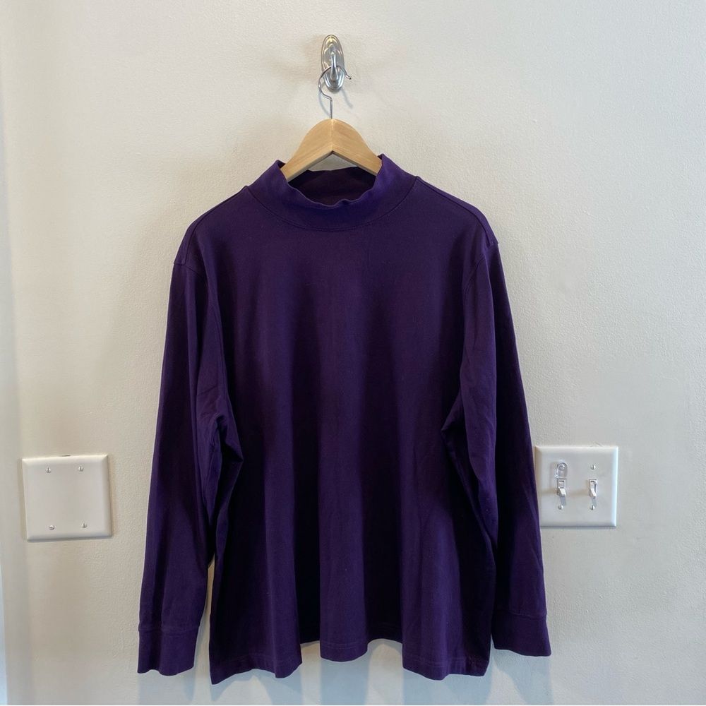 Lands End Womens Turtleneck Mockneck 100% cotton long sleeve shirt 2X purple